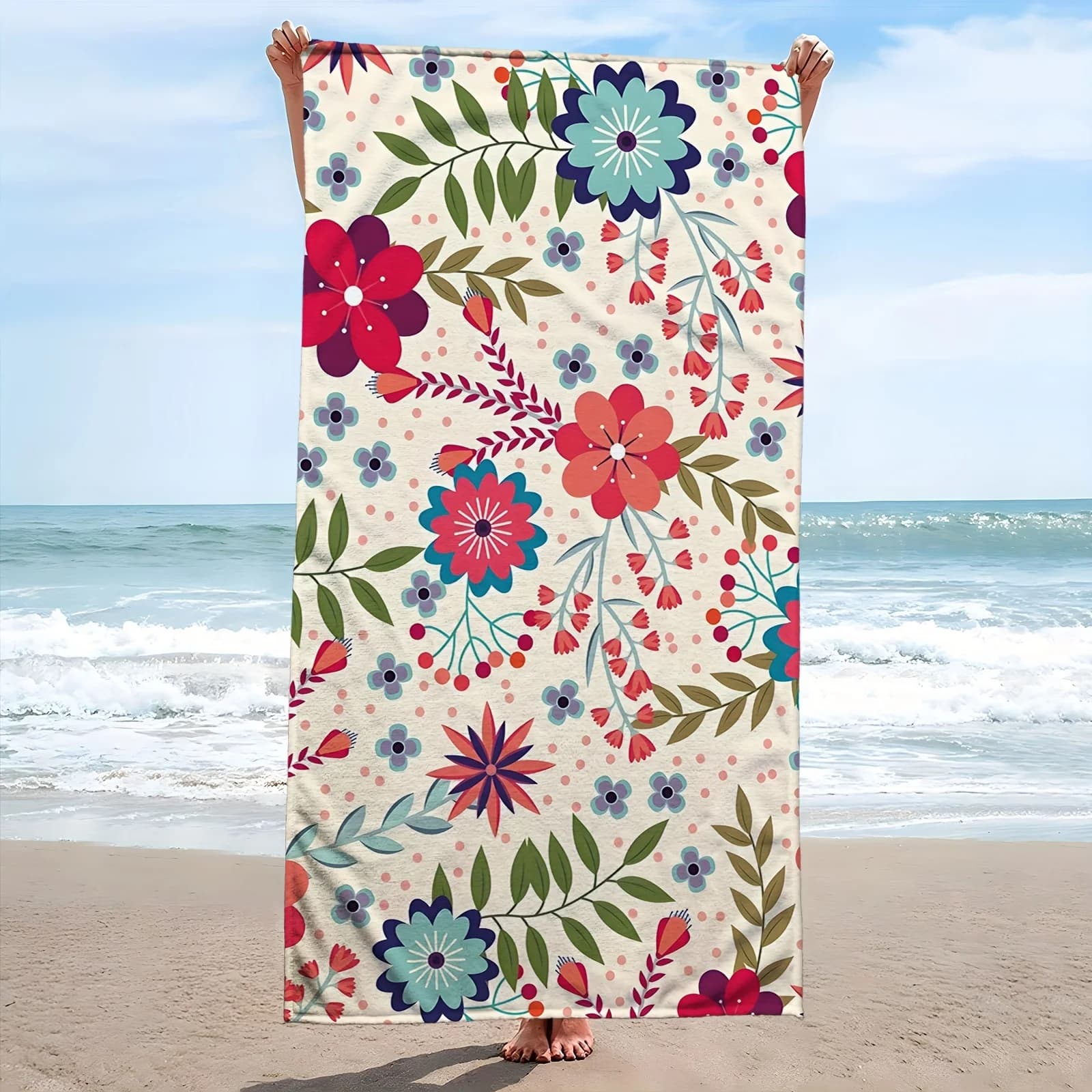 Asciugamano da spiaggia in microfibra con design floreale, altamente assorbente per viaggi, nuoto, immersioni, surf, yoga, campeggio