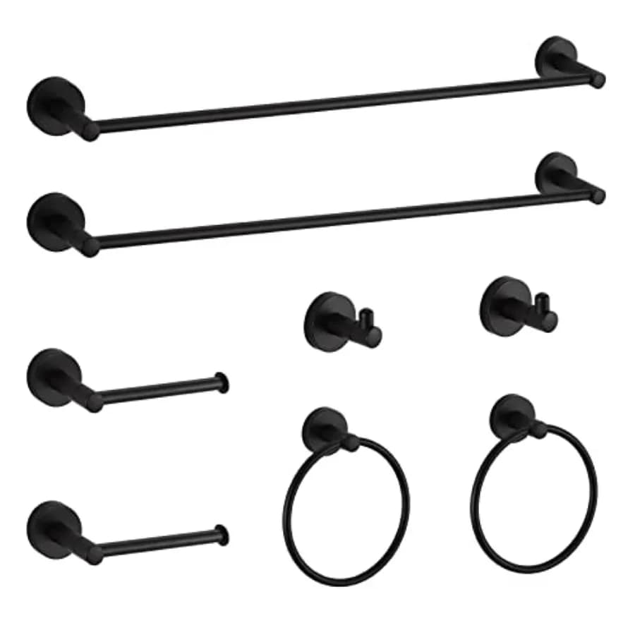 Set di Accessori per Bagno in Nero, Set di Accessori per Bagno con Portasciugamani