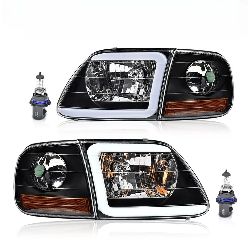 Fit For 97-04 F150 Expedition Black LED Tube Headlights & Corner Parking Lights