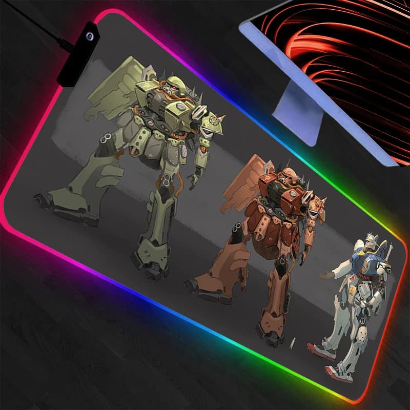Tappetino per Mouse RGB GUNDAM Accessori per Gaming Anime Tappetino LED per Tastiera e Scrivania Tappeto per Gamer Mousepad Retroilluminato Tappetini per Mouse Animazione