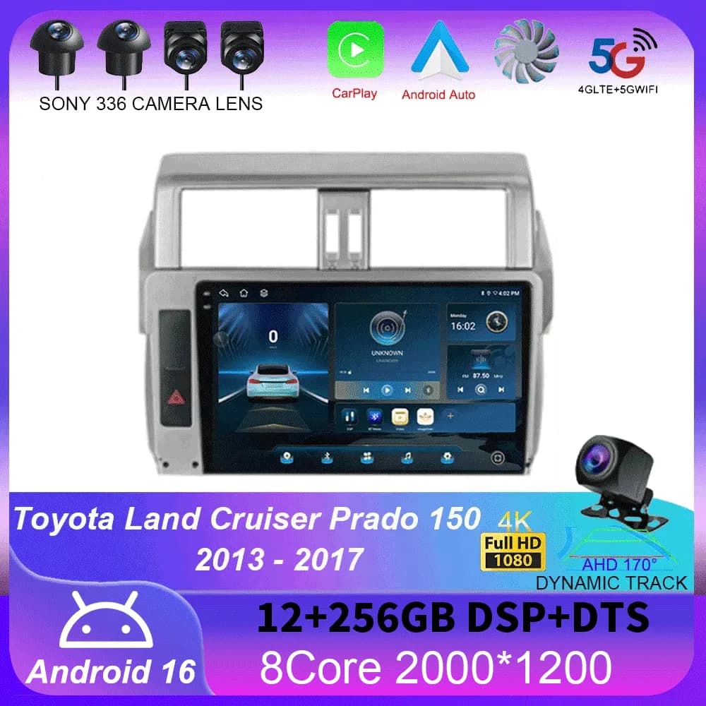 Autoradio Android 16 per Toyota Land Cruiser Prado 150 2013-2017 con Navigazione Multimediale, Ventola di Raffreddamento e Schermo Android Auto