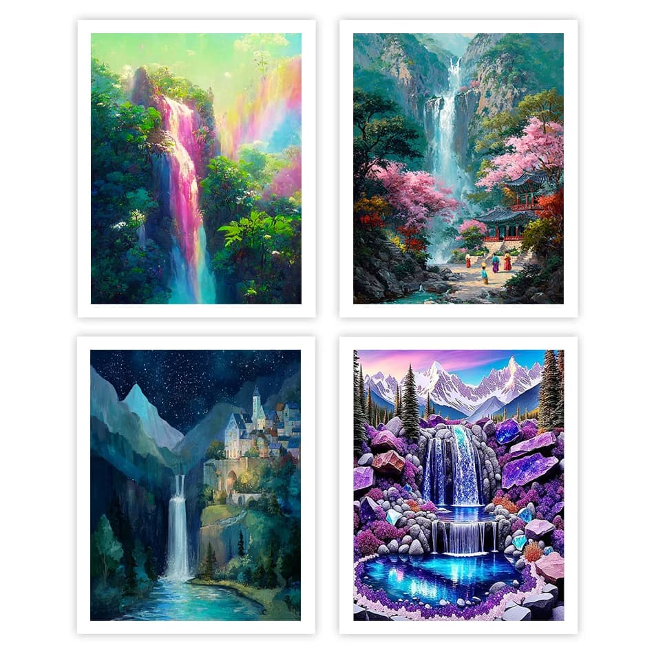 1pc frameless Painting By Numbers Acrylic Landscape waterfall Pictures By Numbers Handiwork Paint Kit Diy Crafts Oil Home Decora