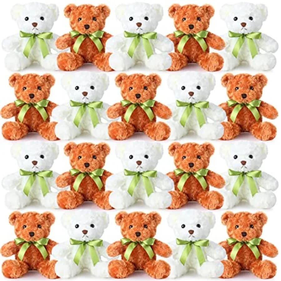 24 Orsetti di Peluche Morbidi da 10 Pollici con Fiocco Verde, Ideali per Regali di San Valentino, Compleanni, Feste e Nascita Bambini