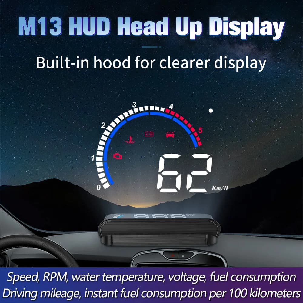 M13 Car OBD Speed Projector for HUD Portable LCD Head Up Display Water Temp KMH MPH RPM Overspeed Alarm OBD2 onboard computer
