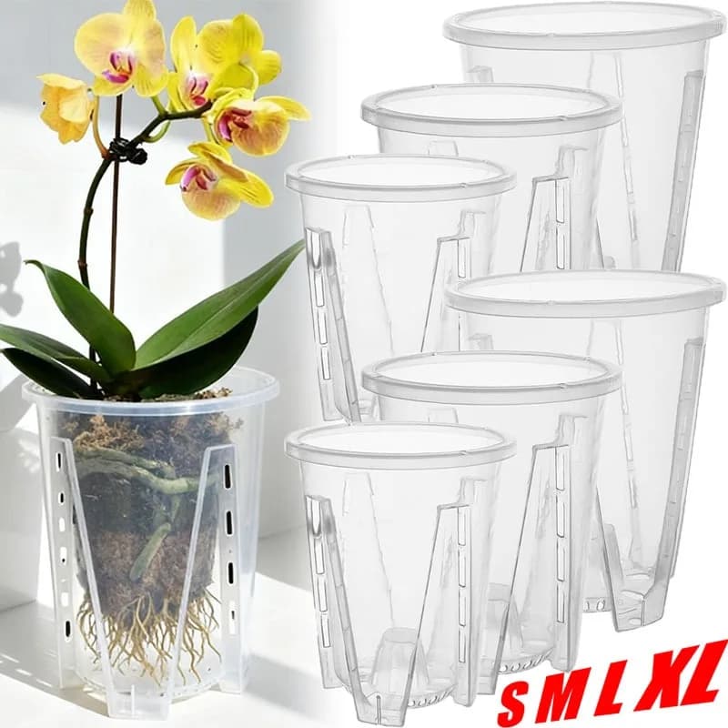 Vaso da fiori trasparente per il controllo delle radici Fioriera per orchidee in plastica PP Fori d'aria Piante Drenaggio migliorato Vaso da giardino traspirante Giardino domestico