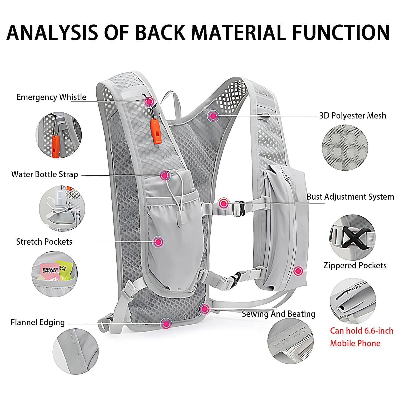 Cycling backpack, Running, Hiking, Breathable, for Cycling, Trail, Marathon, Sports vest with Hydrating System