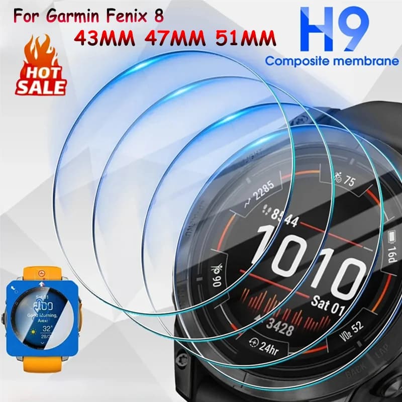 Confezione da 1-2 pellicole protettive in vetro temperato HD per Garmin Fenix 8 43MM 47MM 51MM 9H, facili da installare, antigraffio e anti-sporco.