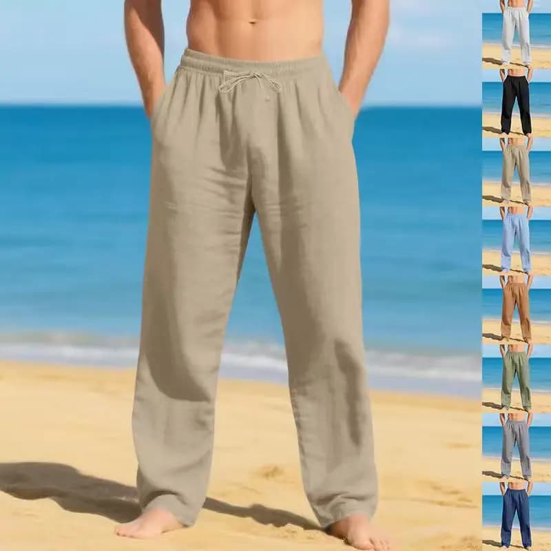 Nuovi Pantaloni da Uomo in Cotone e Lino 2025, Pantaloni Casual Larghi Autunnali, Traspiranti, Tinta Unita, con Coulisse, per Jogging e Yoga