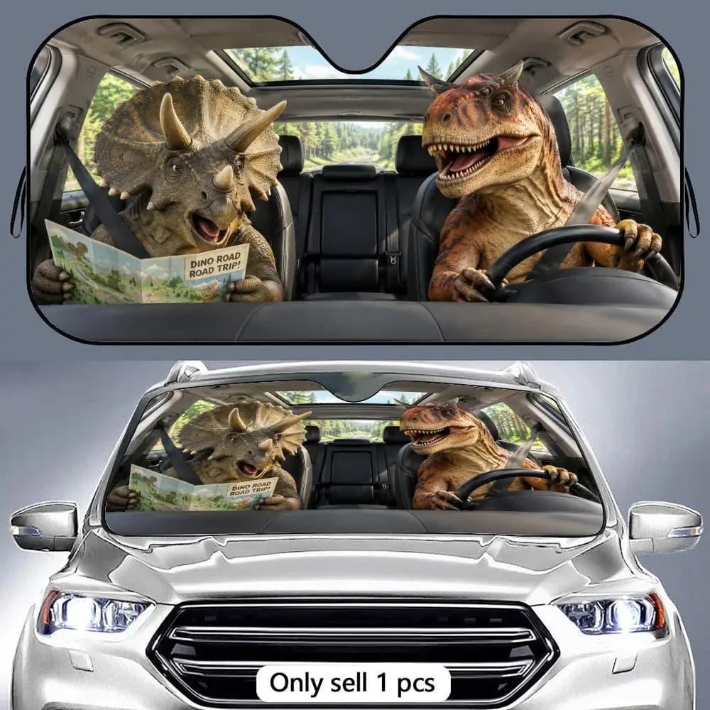 Parasole per Auto a Tema Dinosauri in Alluminio con Protezione UV Riflettente, Isolamento Termico, Pieghevole e Universale