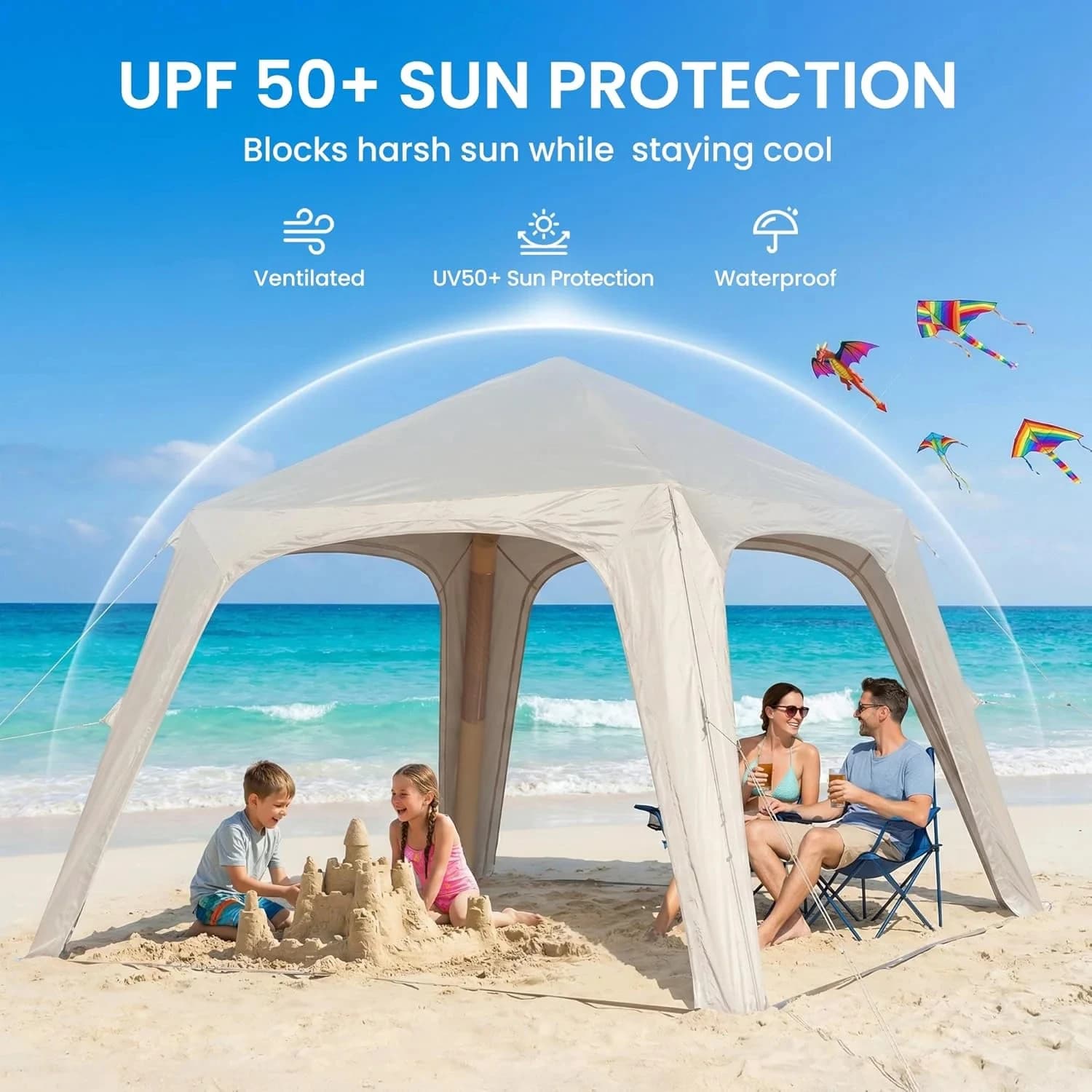 Tenda da Campeggio Gonfiabile Sonuto con Tettoia, per 4-6 Persone, 4 Stagioni, Tenda ad Aria, Impermeabile PU3000mm, Tenda Glamping, Montaggio Istantaneo