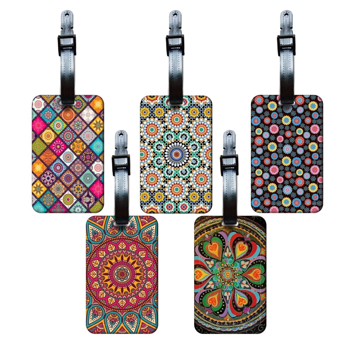Etichette per bagagli Lotus Rainbow Mandala, porta indirizzo e nome per valigia, etichetta artistica per bagagli, accessori da viaggio per valigie