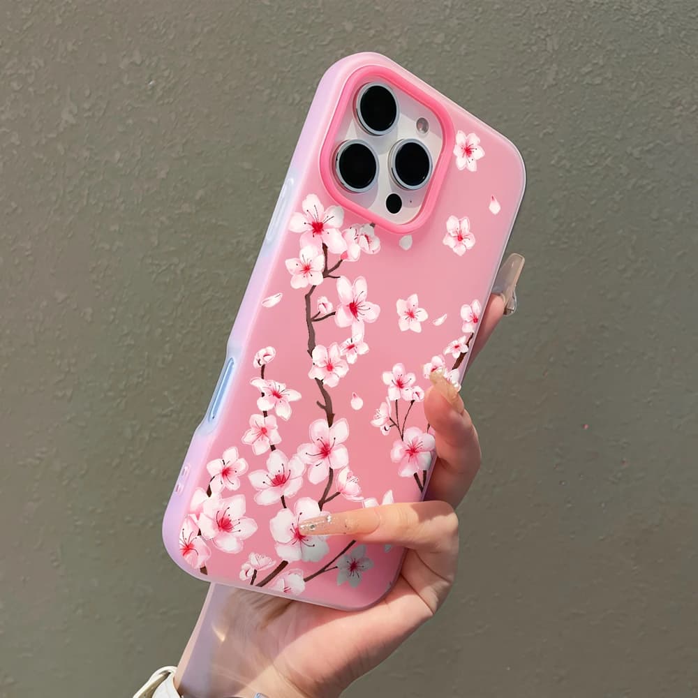 Cherry Blossoms Sakura Phone Case For iPhone 17 Pro Max Air 16 15 14 13 12 11 Pro 8 Plus XR Shockproof Jelly Soft Cute Cover
