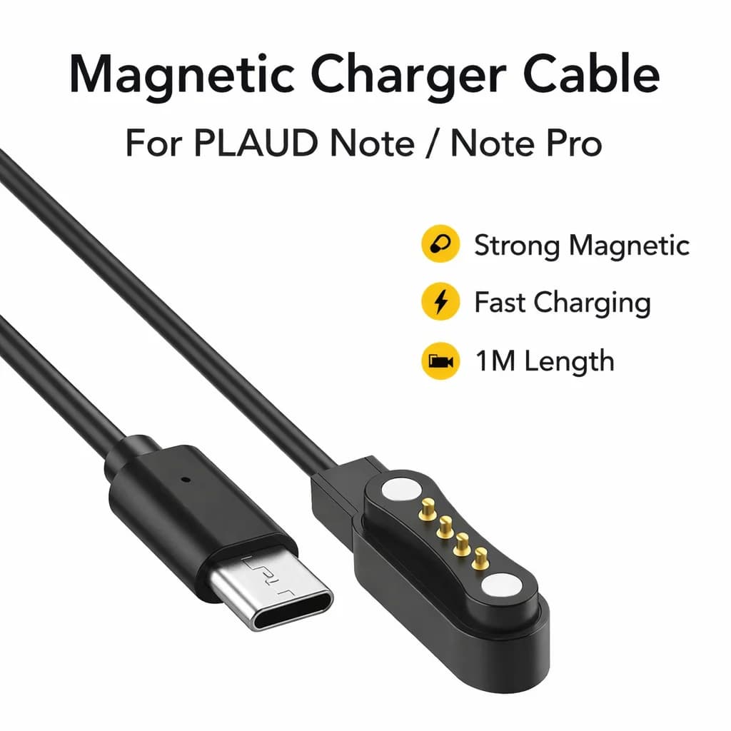 Magnetic charging cable for PLAUD Note AI / Note Pro AI, charging cable for voice recorder, USB Type C magnetic cable spare, 1M