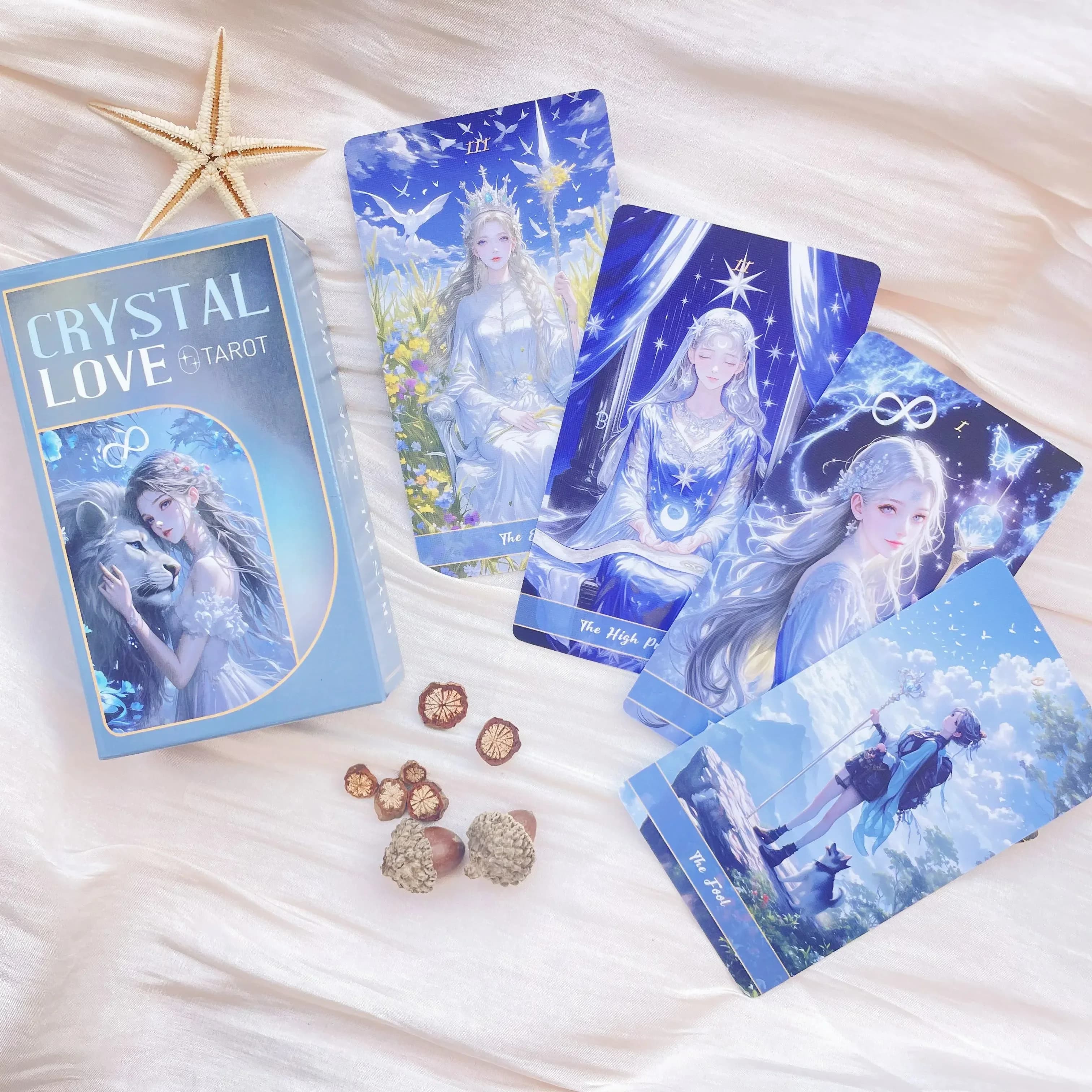 Nuovo cristallo amore tarocchi mazzo di carte 12x7 cm blu romanzo relazione anima doppia fiamma divinazione oracolo gioco di carte stelle tarocchi