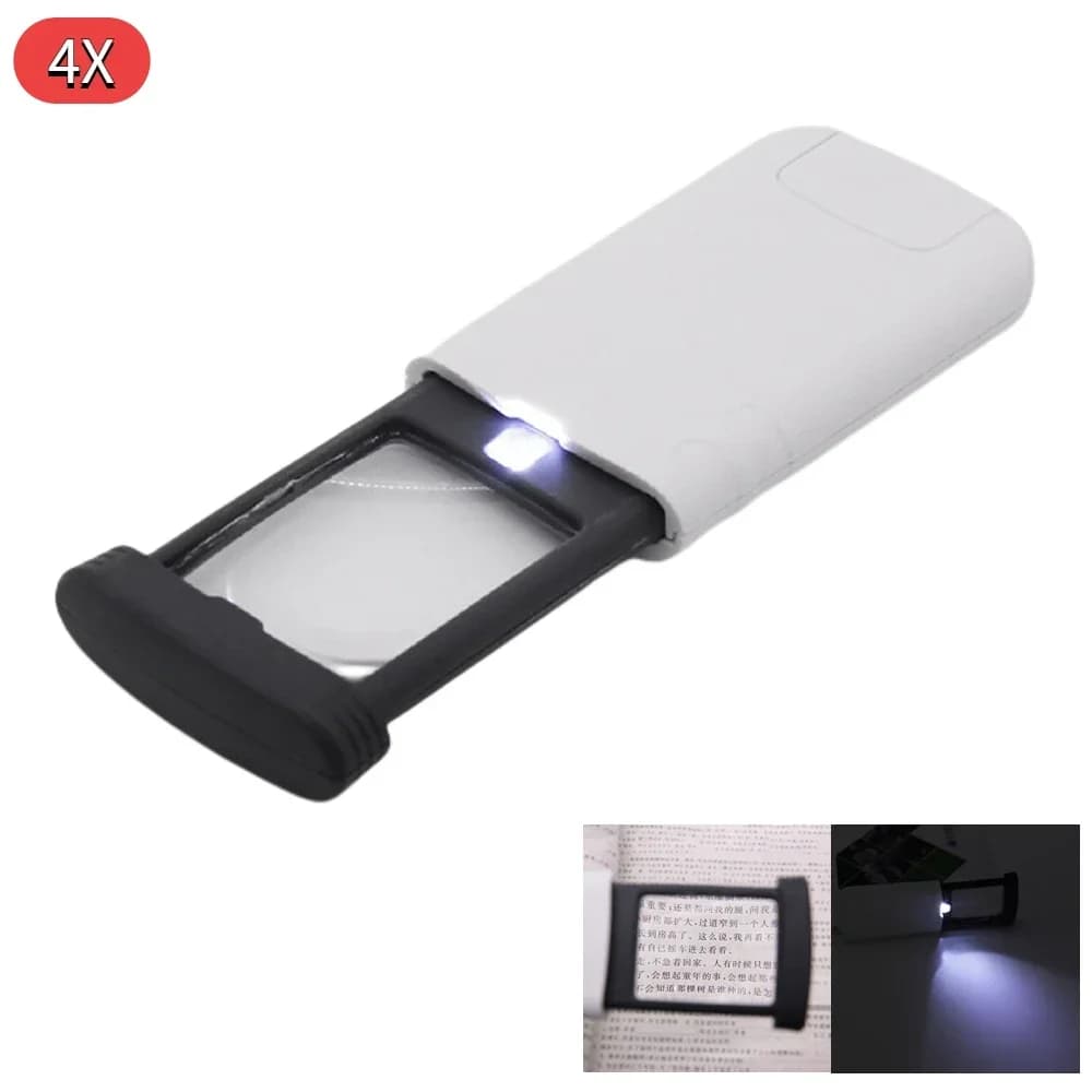 Lente d'ingrandimento 4X con 3 luci a LED - Microscopio tascabile pieghevole per gioielli, lettura e artigianato (lente illuminata portatile, lente HD)
