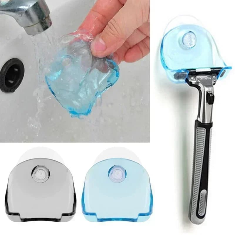 Porta rasoio a ventosa blu trasparente Porta rasoio da bagno in plastica Porta rasoio Portaoggetti Ganci da parete Appendiabiti Ventosa per asciugamani Strumento da bagno