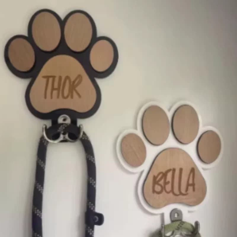 Paw Print Claw Design Wooden Dog Leash Hanger Custom Wall Hook Pet Collar Coat Holder Home Decor Unique Gift for Dog Lovers Pet