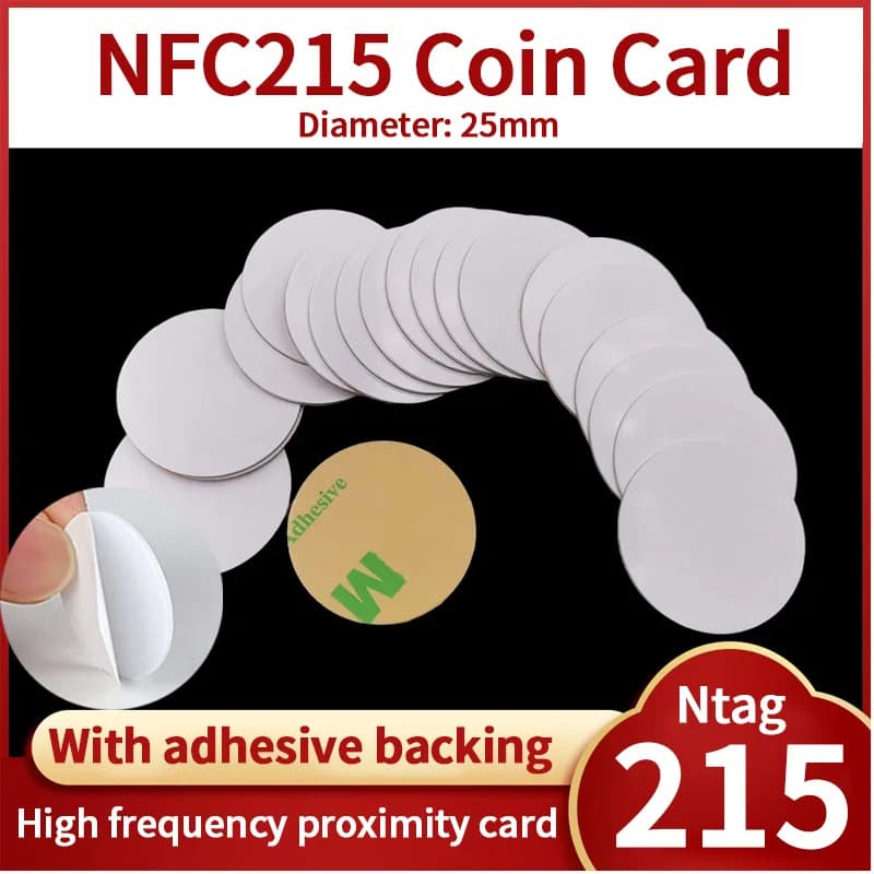NFC 215 13,56 MHz NFC Moneta Rilegatura Carta Badge ISO/EC14443A 25mm PVC resistente all'acqua 215 Etichetta elettronica con supporto adesivo