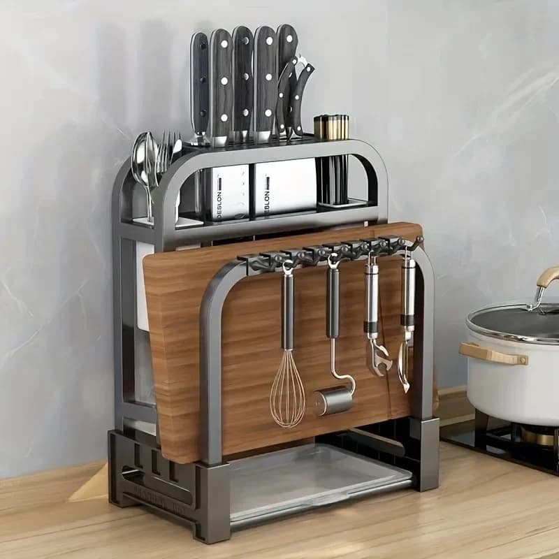 1 Piece Stainless Steel Knife Rack, Home Countertop Cutting Board Storage for Knives, Dishes, Kitchen Supplies