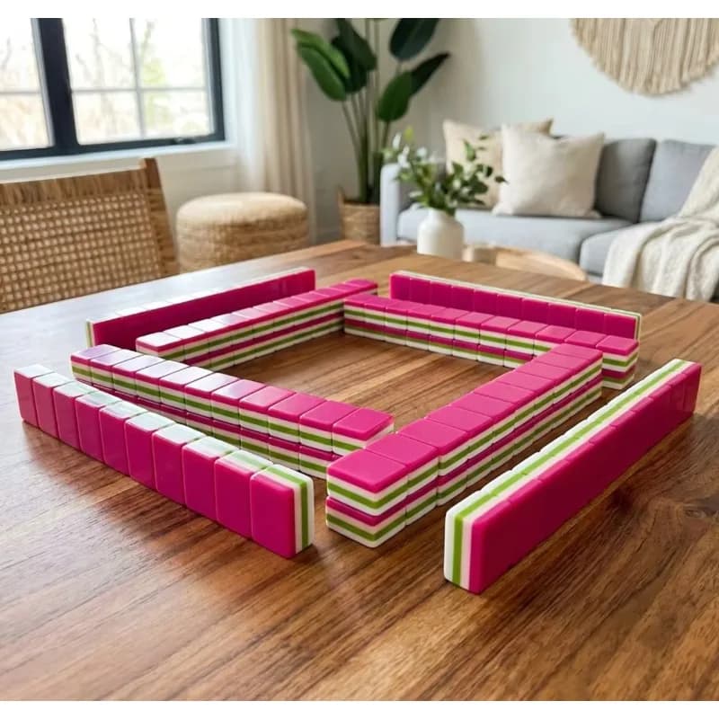 Acrylic 32mm 160 pieces, fuchsia green 4-layer engraved luxury mahjong tiles, can be used for mahjong games, family gatherings