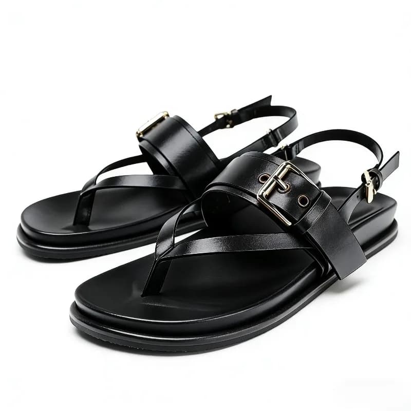 Sandali piatti con design con fibbia in metallo Sandali piatti da donna sexy con punta a clip Scarpe con cinturino posteriore Comfort estivo Infradito da spiaggia Sandalias De Mujer