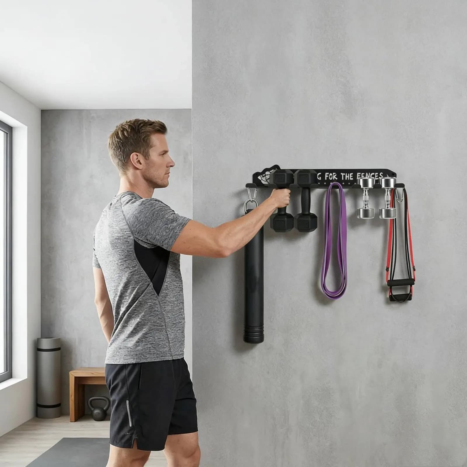 8 Hook Sports Equipment Rack Heavy Duty Metal Sports Equipment Organizer Space Saving Indoor Outdoor Use for Sports Room, Garage