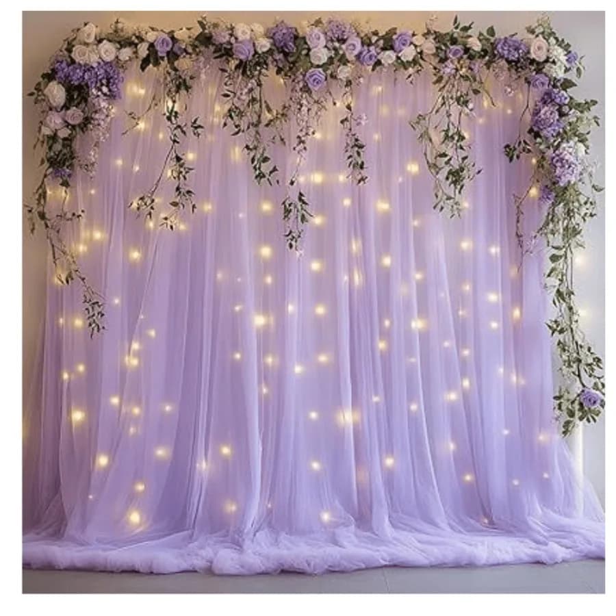 Tenda in Tulle con 300 Luci LED a Cascata per Feste, Drappeggio Trasparente Senza Pieghe, Sfondo Fotografico per Matrimoni e Baby Shower