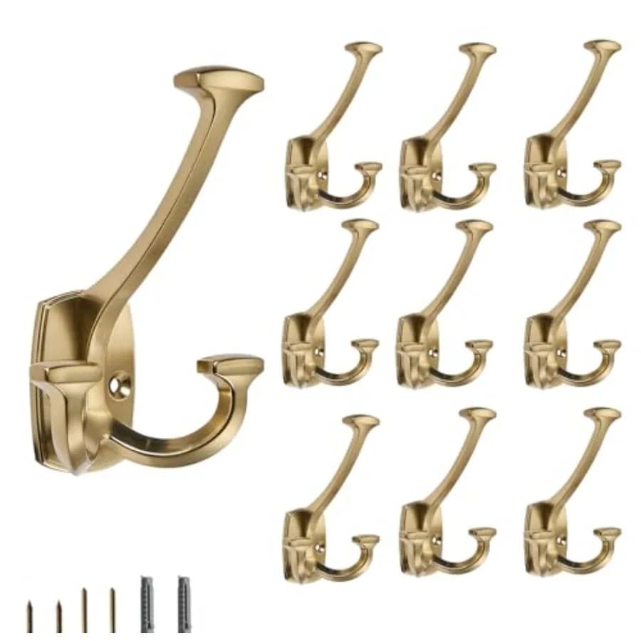 Ganci in Ottone Spazzolato Grandi, Decorativi, da Parete, Robusti, a Doppia Faccia per Appendere Asciugamani, Cappotti, Accappatoi e Borse