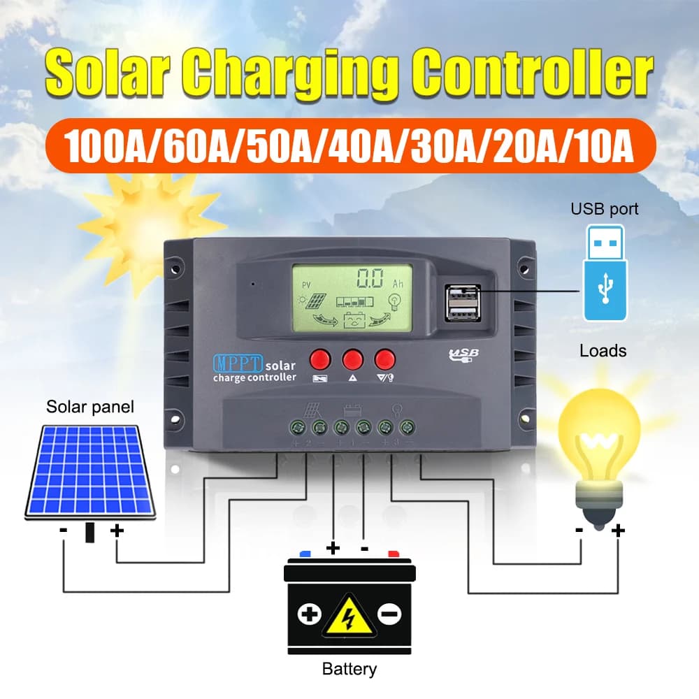 100A 12V24V MPPT Solar Charging Control 50VDC Photovoltaic Regulator Color Screen for Lead-Lithium Acid Battery GEL Lifepo4