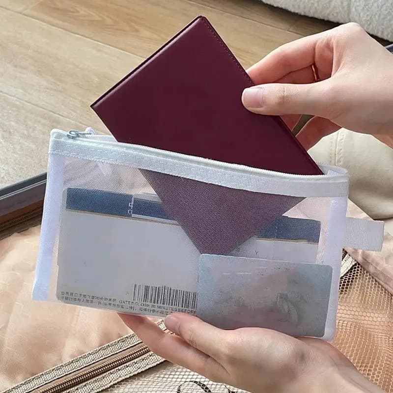 1/3/5pcs Transparent Mesh Travel Passport Holder Portable Ticket ID Card Organizer Bag Zipper Document Pouch