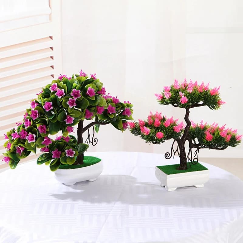 Simulated green plants, small potted plants, fake flowers, potted plants, simulated plant landscapes, welcoming pine trees