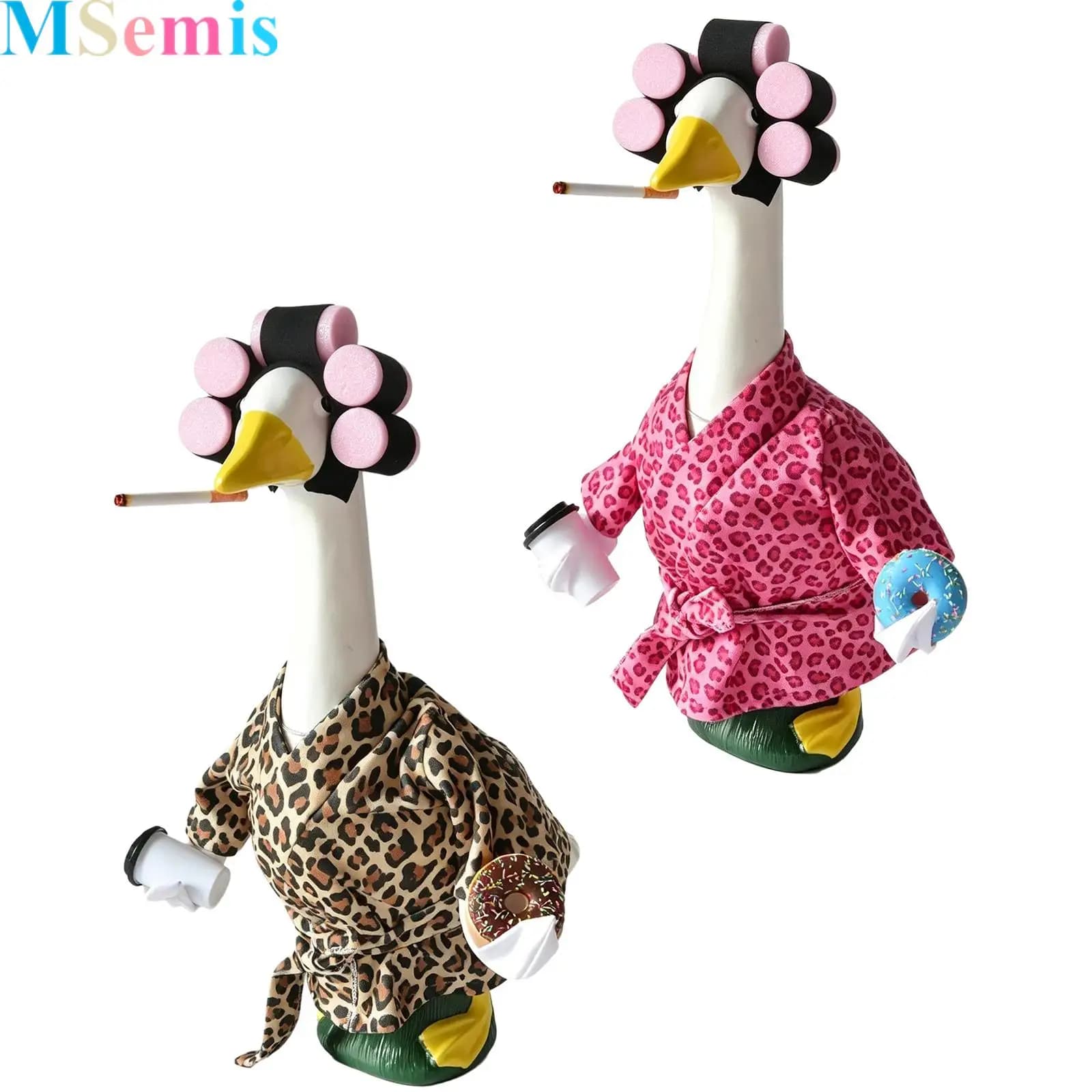 Porch Goose Outfits Leopard Bathrobe Belt with Hair Curlers Faux Cigarettes Donut And Cup Iron Wire Double Side Tape for Cosplay