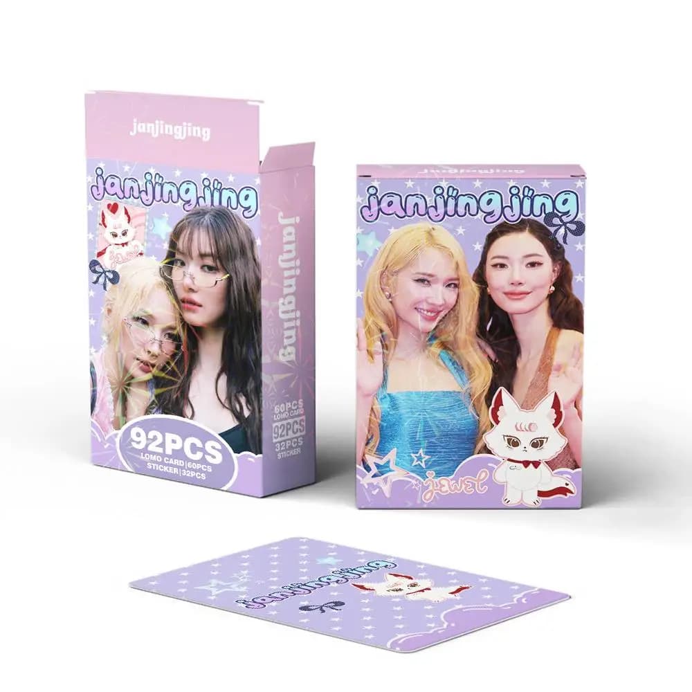 JanJingJing Idol Lomo Cards Set,92PCS Boxed Pack,60Pcs Collectible Photocards &32Pcs Stickers,Idol Merch for Fans Collection