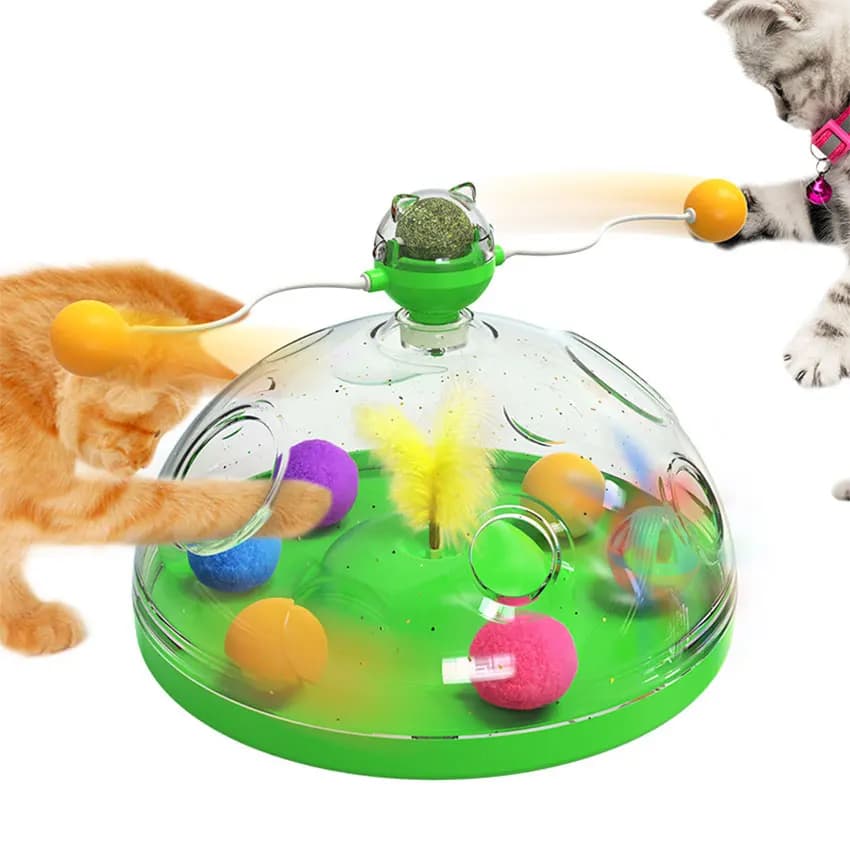Indoor Multi-Function Cat Toy Track Ball Feather Interactive Catnip Toys for Kittens Turntable Cat Puzzle Toy Funny Interactive