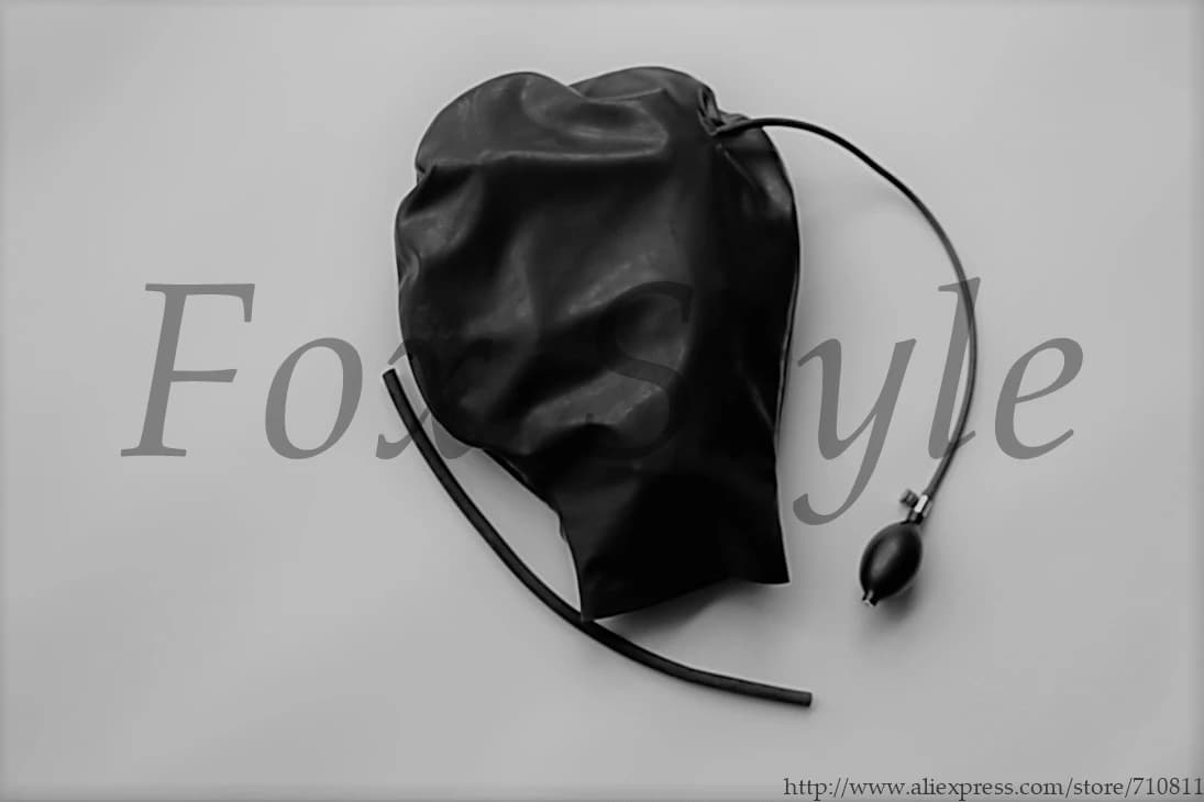 Mask Latex Hood Black color Full Cover With Inflatable Gag Facility Plus Size Hot Sale products SEXY LIFE fox style