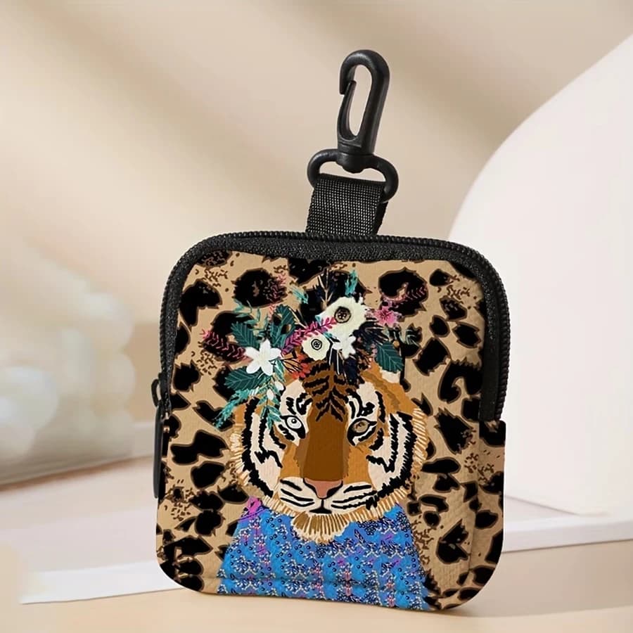 1Pc, Tiger Pattern Printed Coin Purse, Coin Wallet, Earphone Storage Bag, Multifunctional Key and Card Holder Wallet, Digitally Printed Design, Perfect Gift