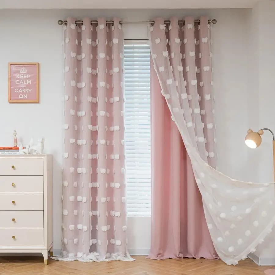 Pink Curtains for Kids Room, Lunghe 84 Pollici, Oscuranti per Asilo Nido, Double Layer with Sequins, Transparent Overlay for Children and Newborn Room