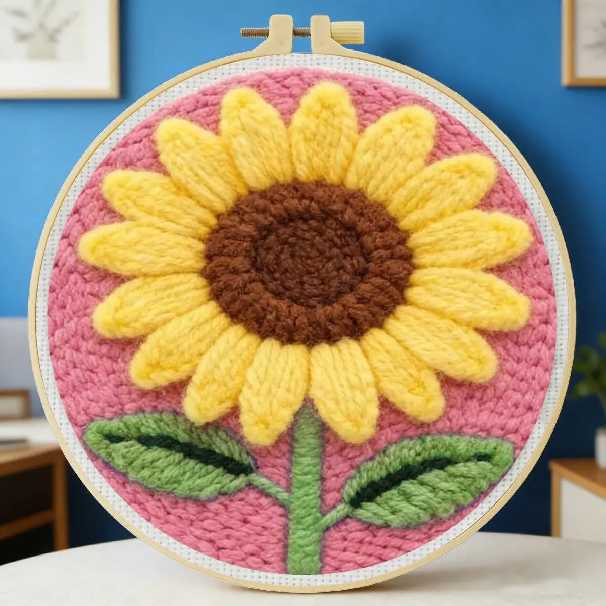 Kit Ricamo Punch Needle Girasole 20x20cm/7.87 pollici - Set Fai da Te per Ricamo a Punto Croce e Lavorazione a Maglia, Regalo Artigianale