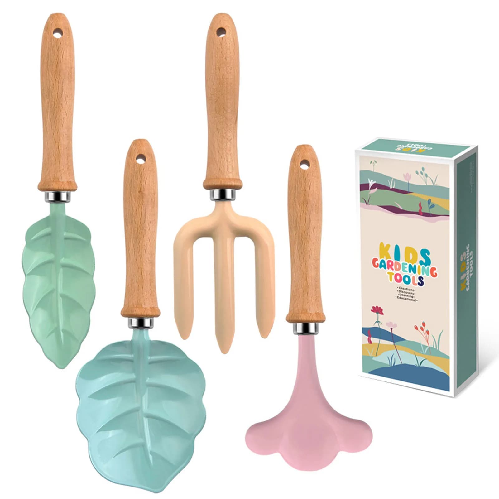 Piccolo Set di attrezzi per giardiniere strumenti sicuri colorati con pala a mano in legno Set di forchette per rastrello regali per il giardinaggio per bambine