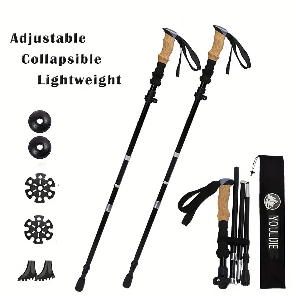 Bastoncini da Trekking Ultra-Resistenti - Set da 2 Bastoni Regolabili Pieghevoli in Alluminio Leggero, con Sistema di Blocco Rapido