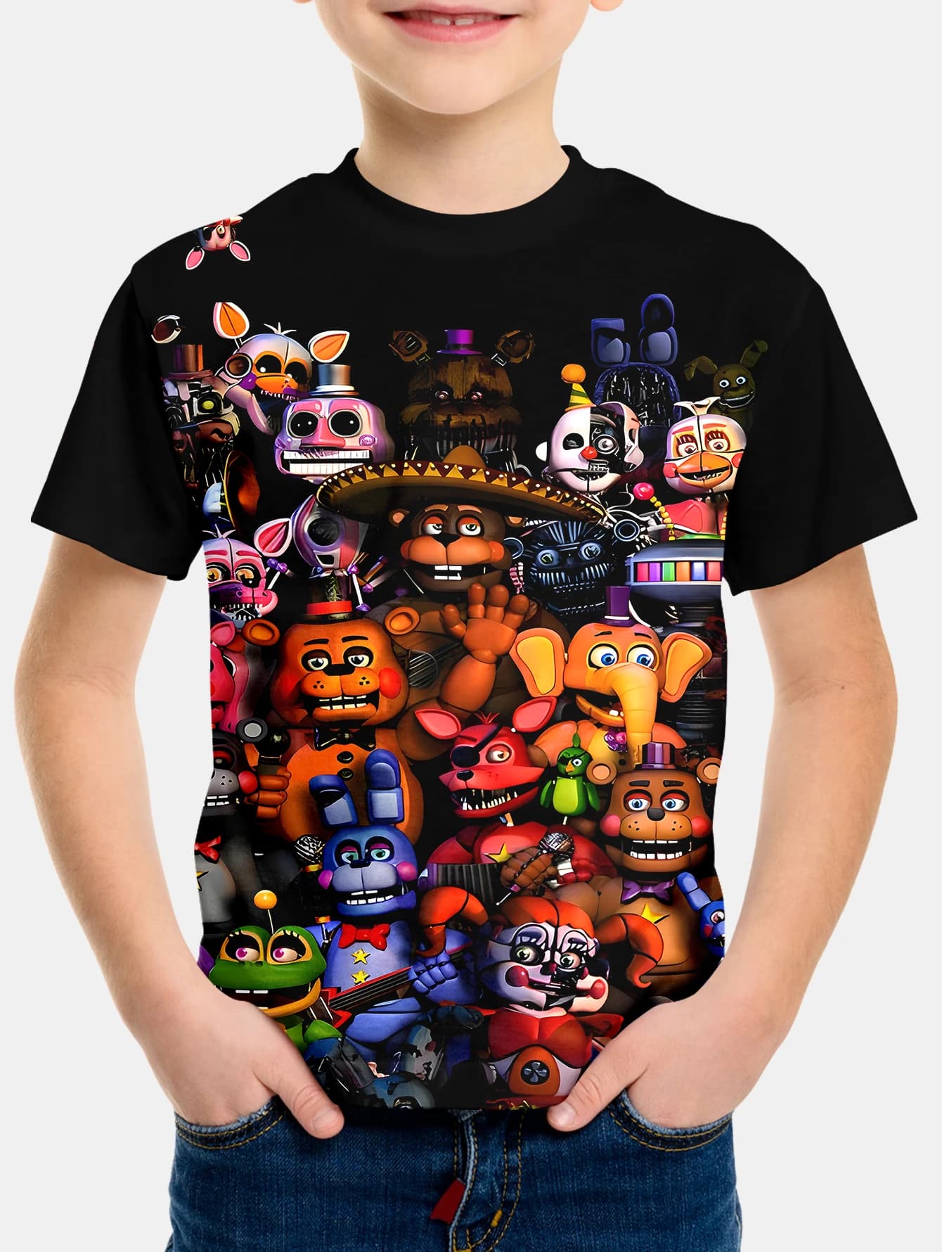 T-shirt estiva da ragazzo a maniche corte con scollo tondo e animali Machine, top casual leggero e confortevole, stampato in 3D