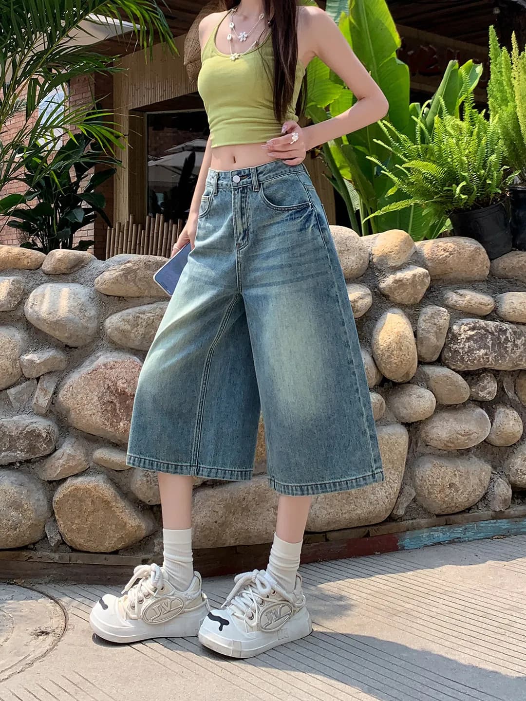 Summer Thin High Waist Straight Leg Jeans Women's Casual Wide Leg Pants Cotton Polyester Blend Comfortable Breathable