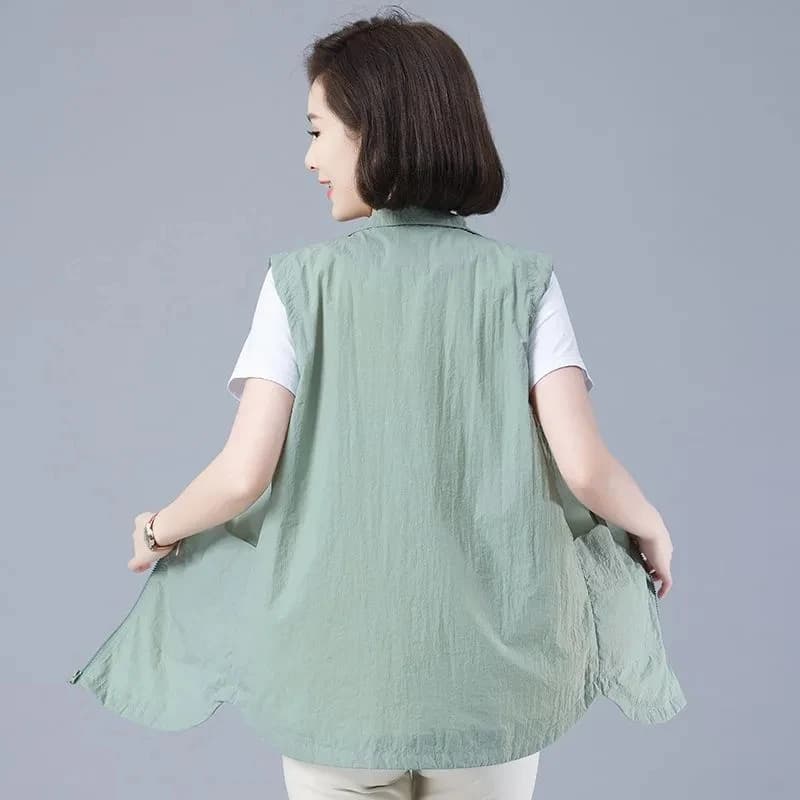 2023 Fodera estiva Protezione solare Abbigliamento Donna Casual Sottile Gilet rosa Giacca senza maniche di grandi dimensioni 4XL Gilet corto con cerniera