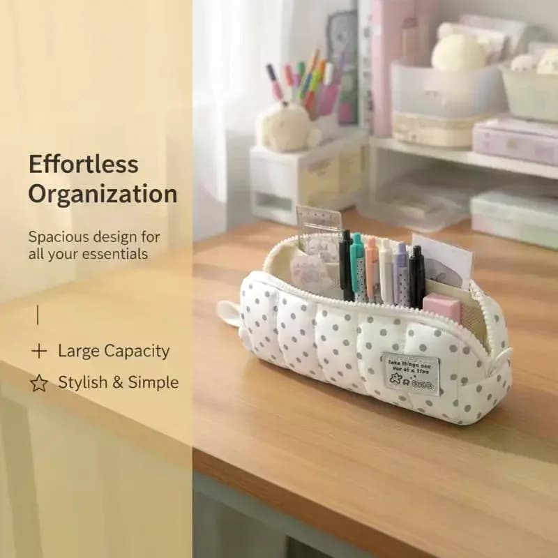 Minimalist Polka Dot Pencil Case - Large Capacity Portable Multi-Functional Pen Bag Stationery Organizer Student Gift
