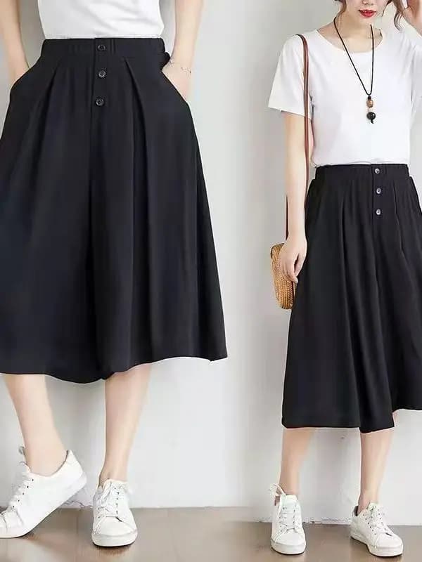 plus Size Women's Drapey Thin Wide Leg Pants Summer New Style Pear Shape Body Conceal Meat Slimming Loose Waist Seven Parts S...