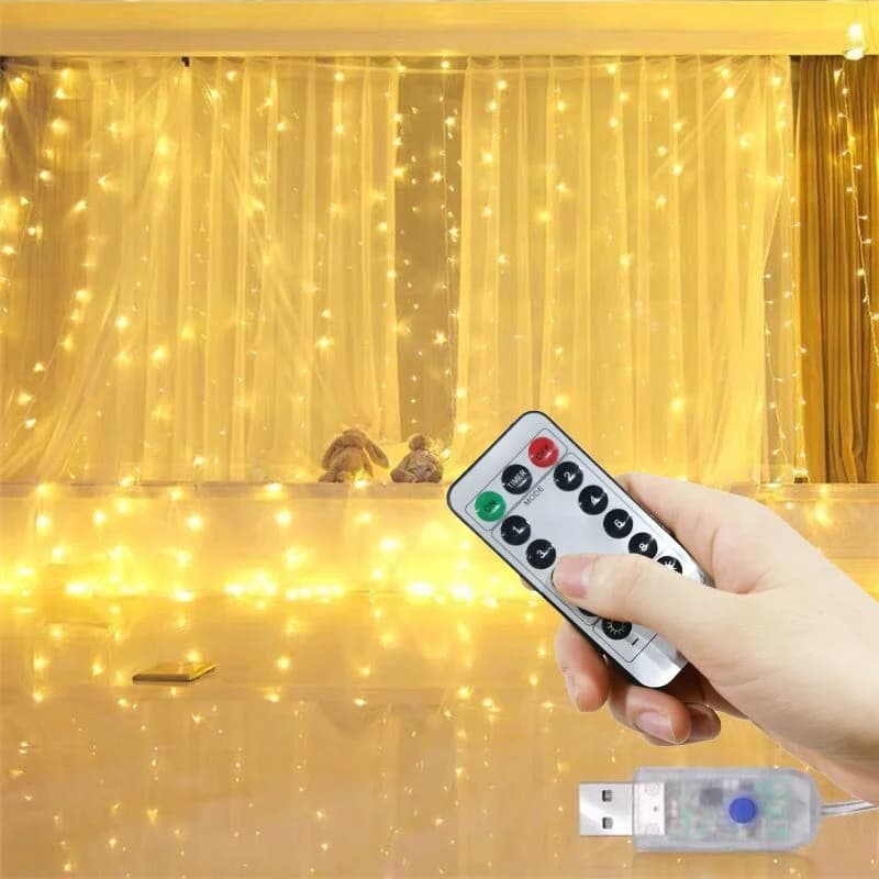 Fairy String Lights Christmas Decoration with 8 Modes Curtain Lights for Party Wedding Bedroom Living Room Background Wall Decor
