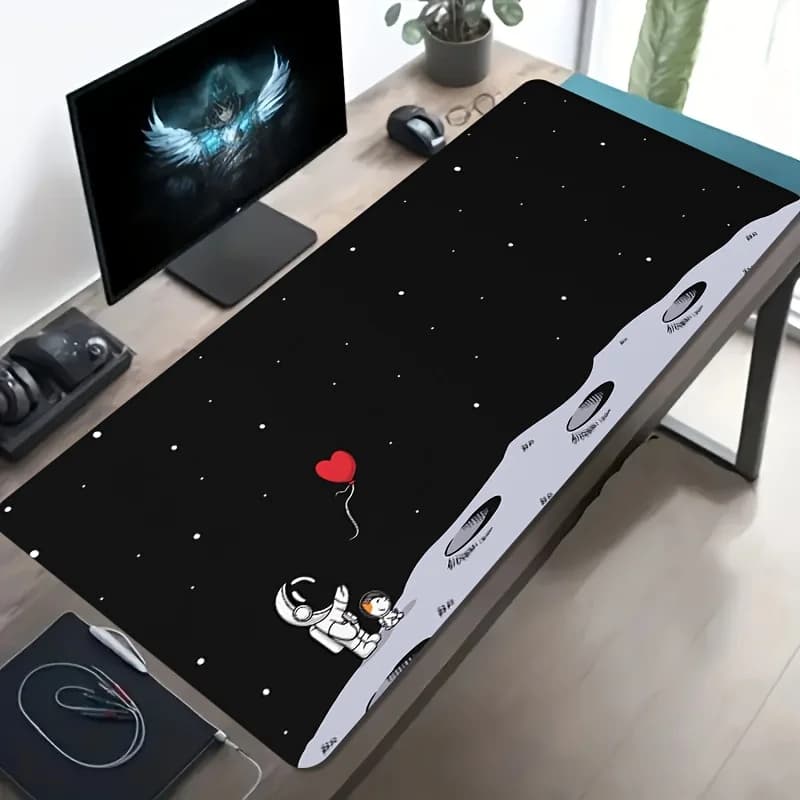 Tappetino per Mouse da Gaming Oversize con Tema Astronauta e Luna, Antiscivolo in Gomma per PC e Laptop