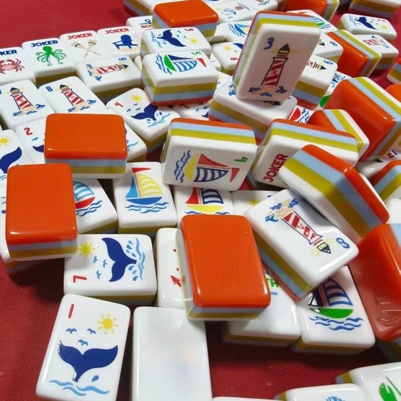 Luxury Mah Jongg Tiles American Orange Ocean Style 160pcs 4-Layer Acrylic Engraved Mahjong Game Sets for Family Club Beginners