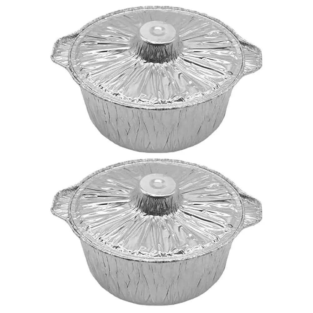 2Pcs Round Tinfoil Pots Thick Foil Barbecue Camping Baking Food Storage Containers Disposable Heat Resistant Air Fryer
