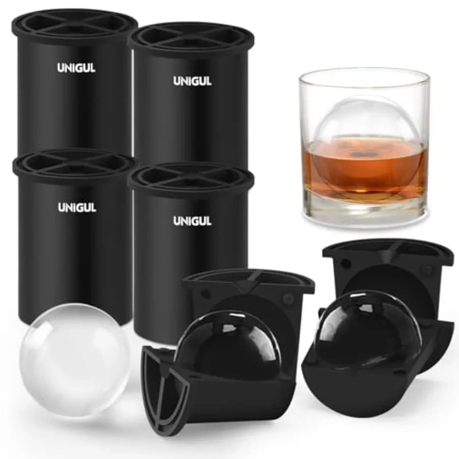 Stampo per Cubetti di Ghiaccio Trasparenti 2.5" in Acciaio Inox, Stampo per Sfere di Ghiaccio Cristallino, Stampi in Silicone Senza BPA per Whisky, Facile da Sformare